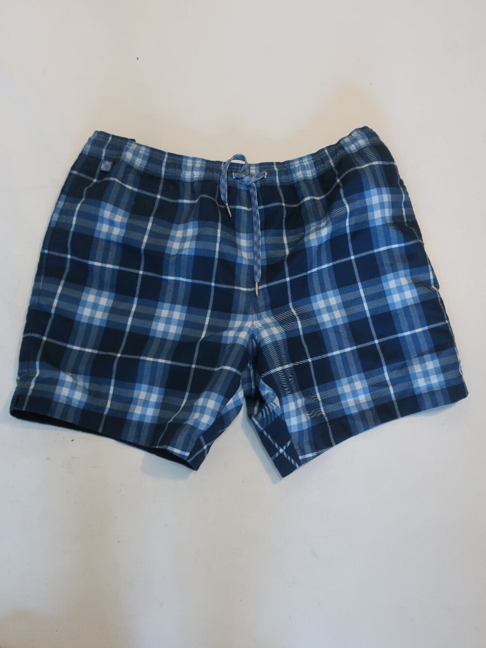 Mens Burberry Navy Blue White (Item-71) Plaid Check Lined Swim Trunks L